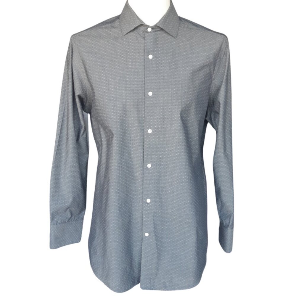 Marc New York SZ 15 Andrew Marc Slim Fit  Men's Button Up Shirt Grey with White